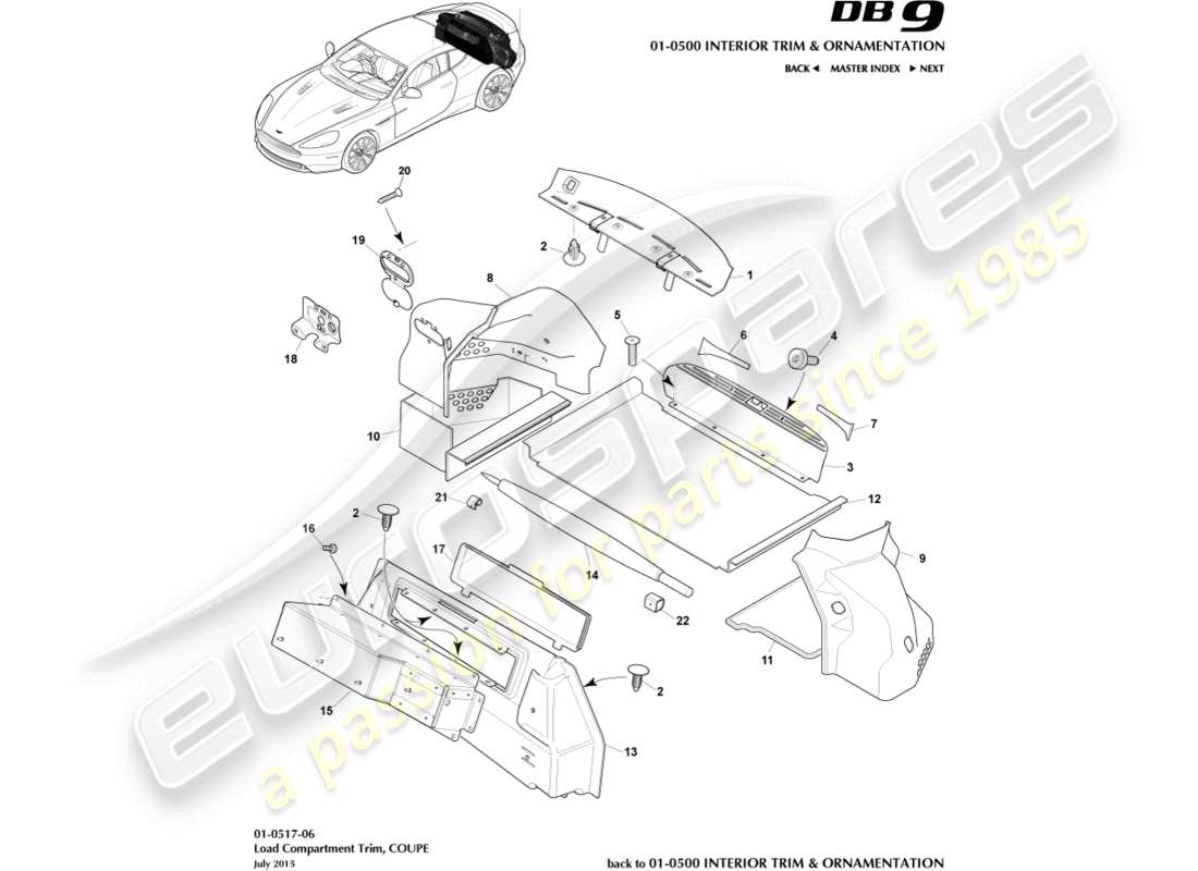 aston martin db9 (2014) load compartment trim, coupe parts diagram