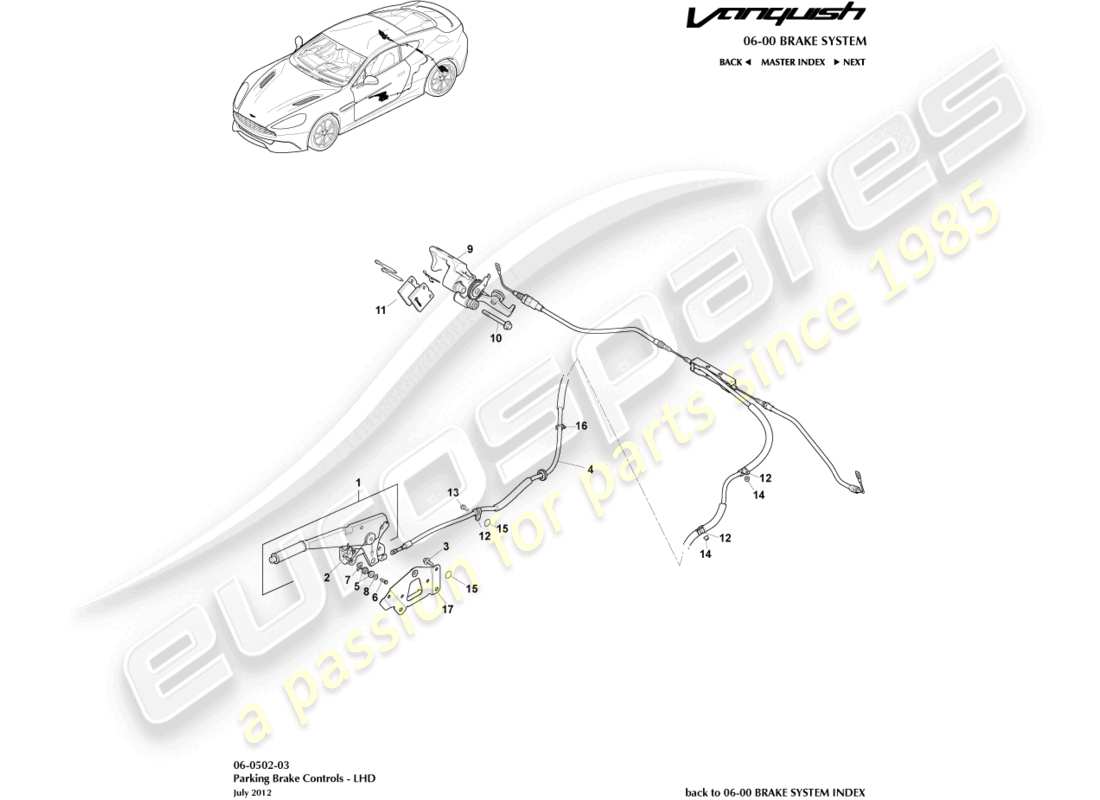 aston martin vanquish (2017) parking brake, lhd part diagram