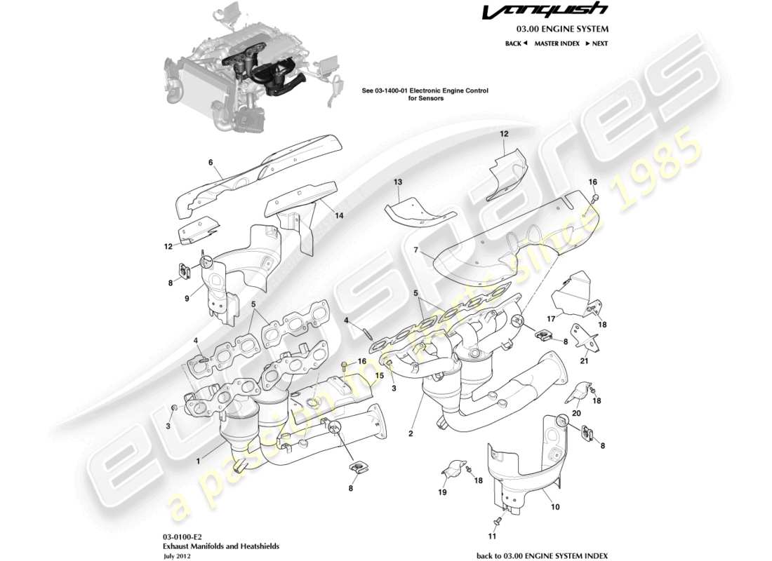 aston martin vanquish (2015) exhaust manifolds part diagram