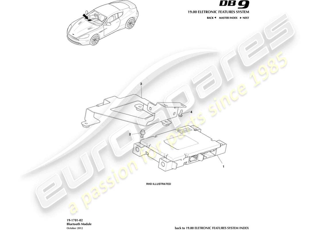 aston martin db9 (2016) bluetooth module parts diagram