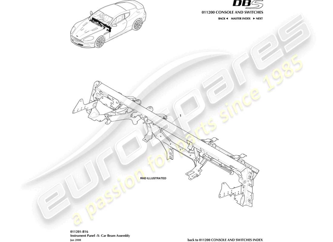 aston martin dbs (2014) ip cross beam part diagram