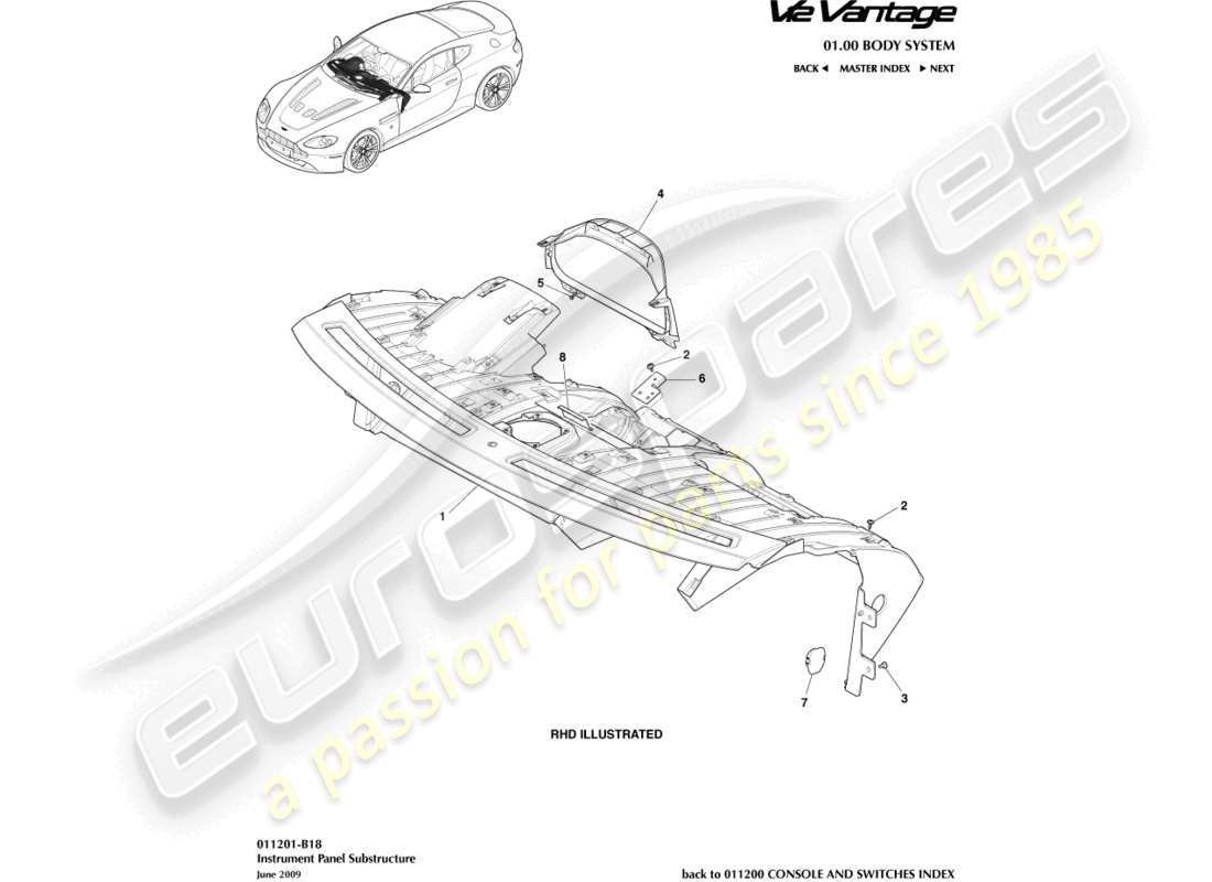 aston martin v12 vantage (2011) ip substructure part diagram