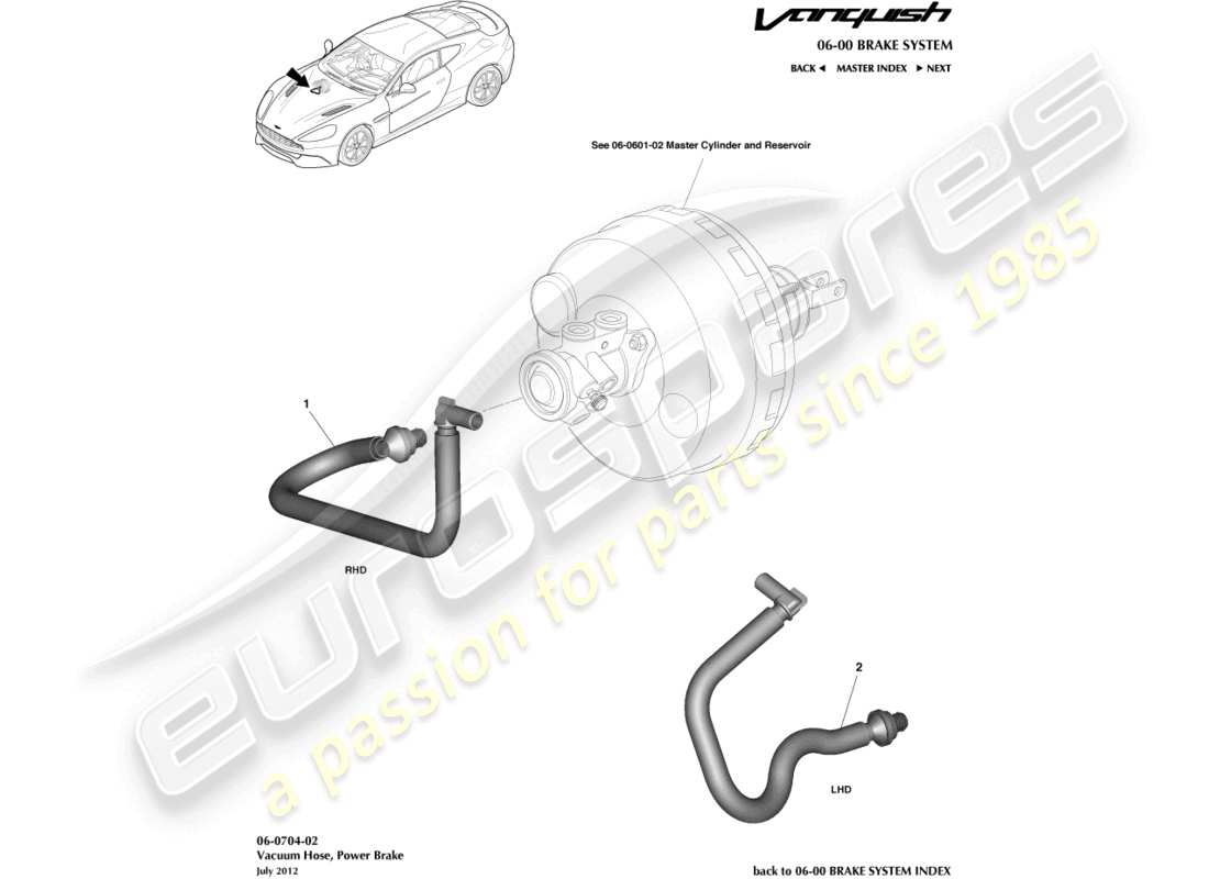 aston martin vanquish (2015) vacuum reservoir hose part diagram