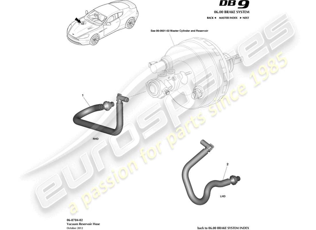 aston martin db9 (2015) vacuum reservoir hose parts diagram