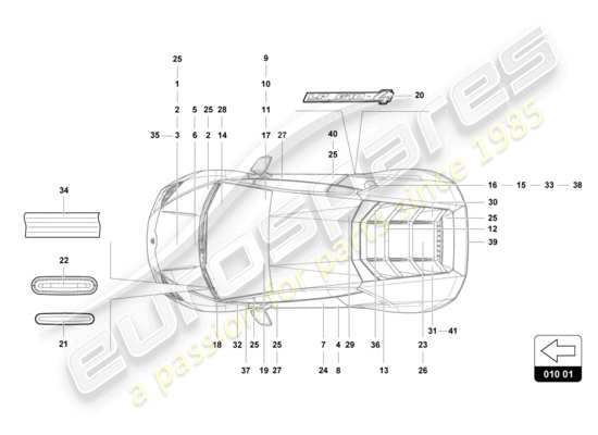 a part diagram from the lamborghini evo coupe 2wd (2023) parts catalogue