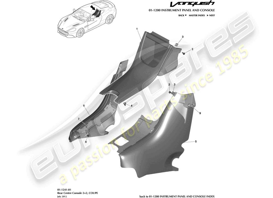 aston martin vanquish (2015) rear console, coupe 2+2 part diagram