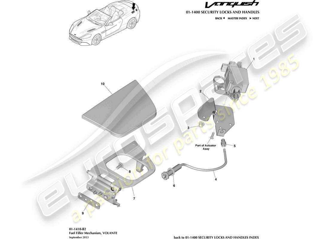aston martin vanquish (2017) fuel filler mechanism, volante part diagram