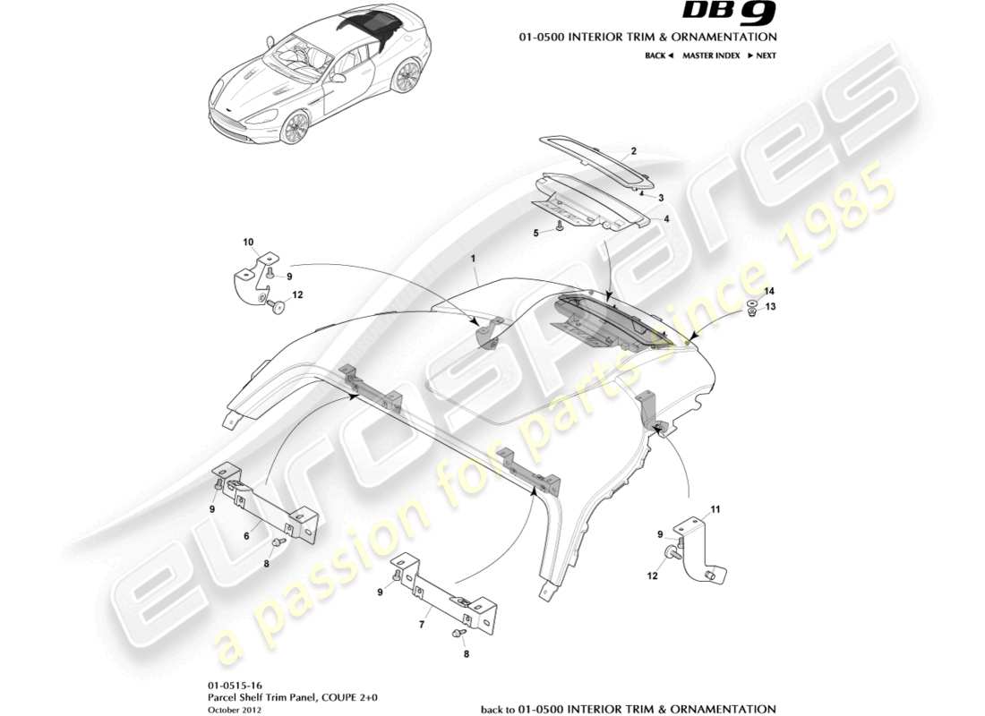 aston martin db9 (2013) parcel shielf trim panel, 2+0 coupe parts diagram
