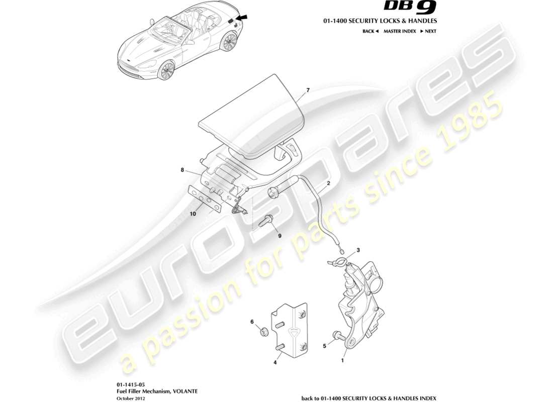 aston martin db9 (2013) fuel filler mechanism, volante parts diagram