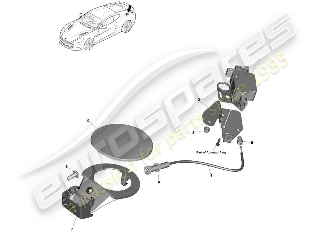 aston martin vanquish (2013) fuel filler mechanism, coupe parts diagram