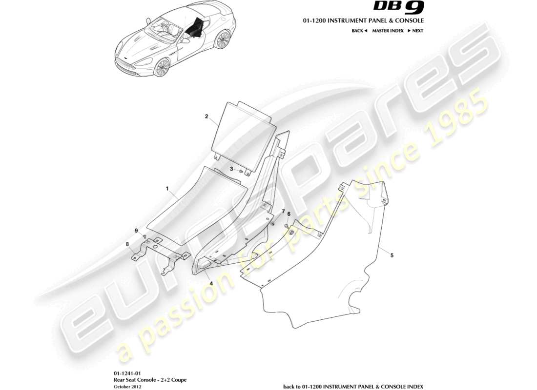 aston martin db9 (2014) rear console, coupe 2+2 parts diagram