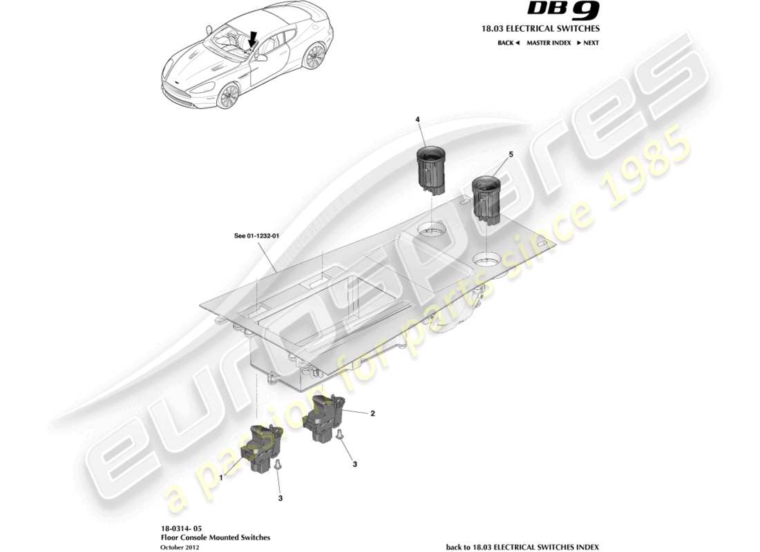aston martin db9 (2016) floor console switches parts diagram