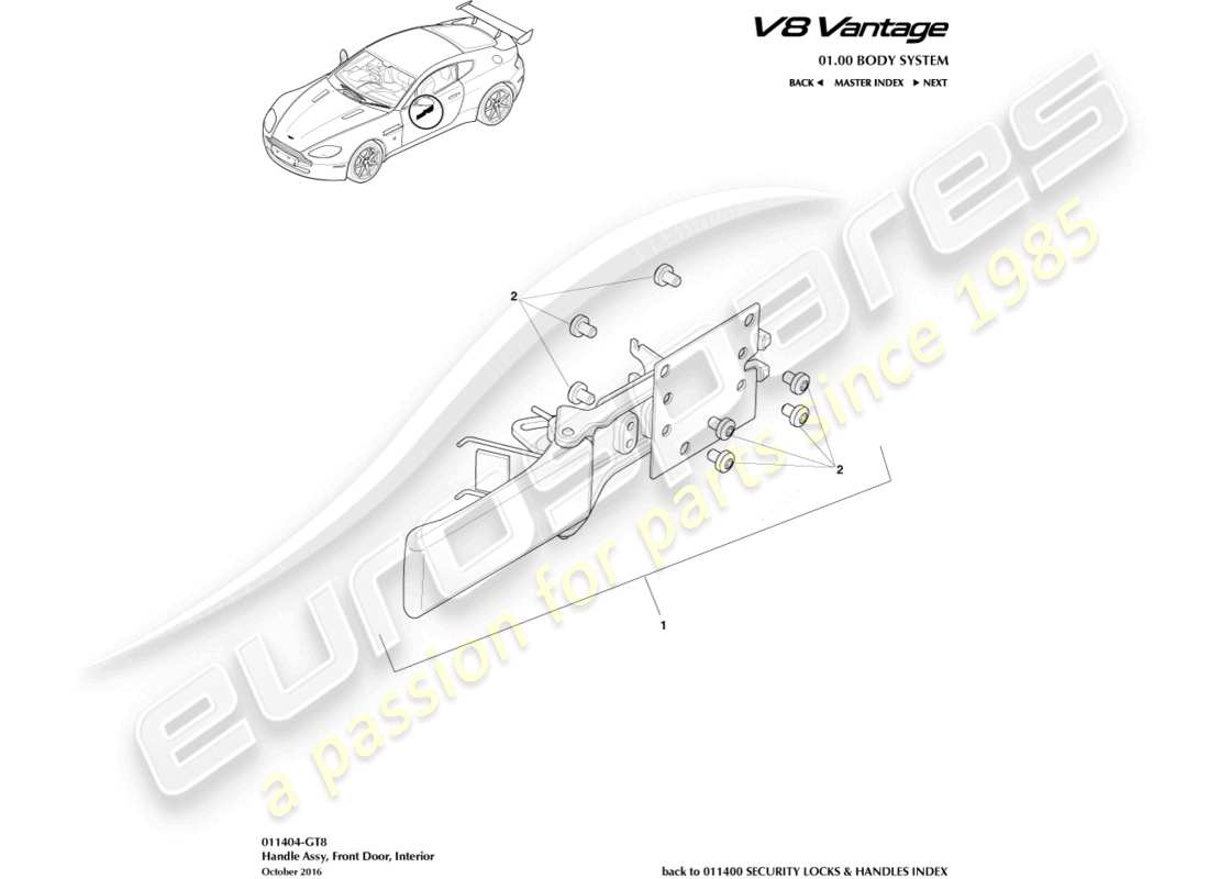 aston martin v8 vantage (2017) handle assembly, gt8 part diagram
