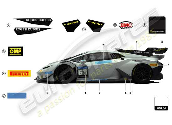 a part diagram from the lamborghini huracan squadra corse parts catalogue