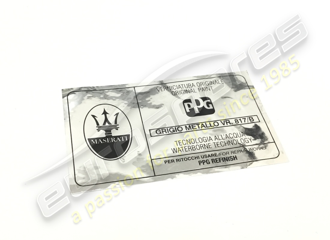 NEW MASERATI PAINT IDENTIFICATION PLATE. PART NUMBER 675000179 (1) new maserati paint identification plate. part number 675000179 (1)