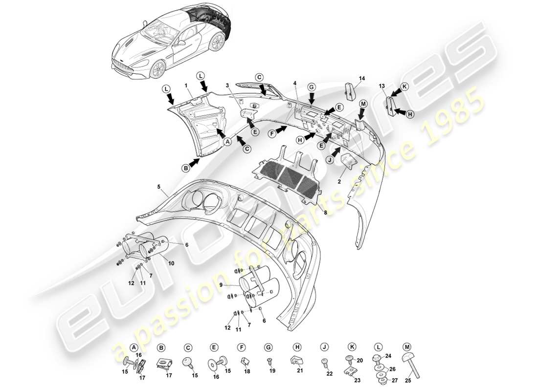 aston martin vanquish (2013) rear bumper, s parts diagram