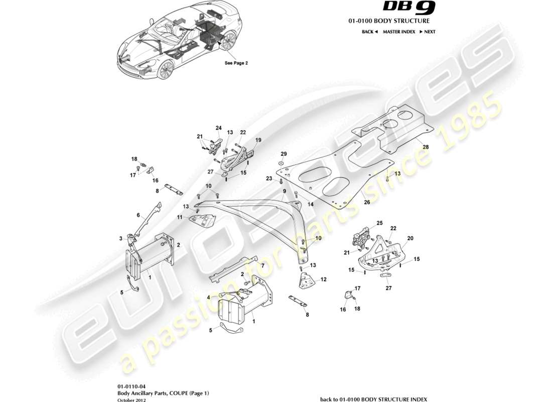 aston martin db9 (2016) anciliary parts, coupe, page 1 parts diagram