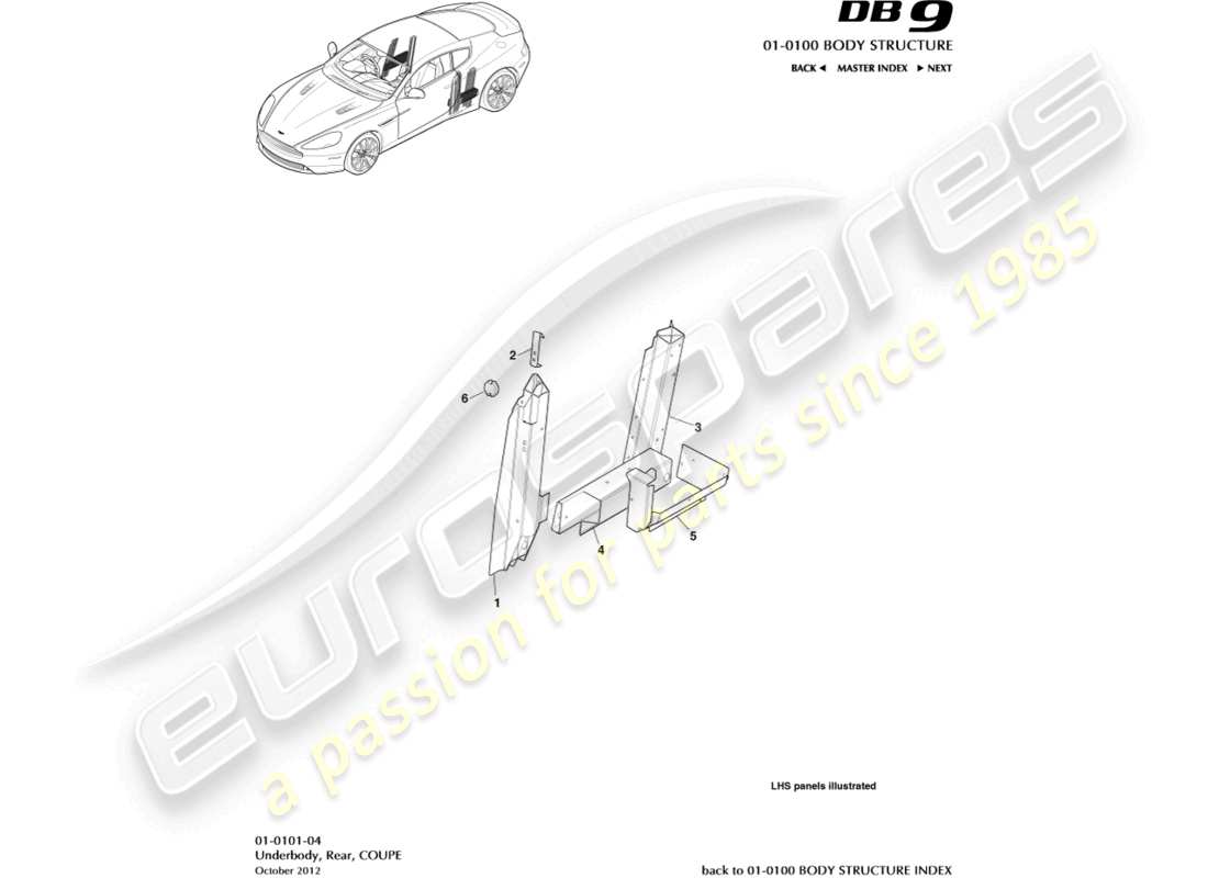 aston martin db9 (2015) underbody, rear, coupe parts diagram