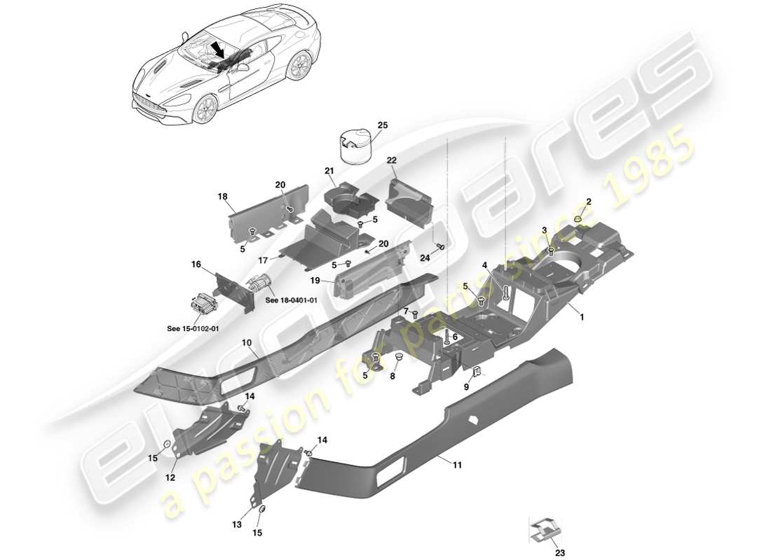 aston martin vanquish (2013) centre console armrest, page 2 parts diagram