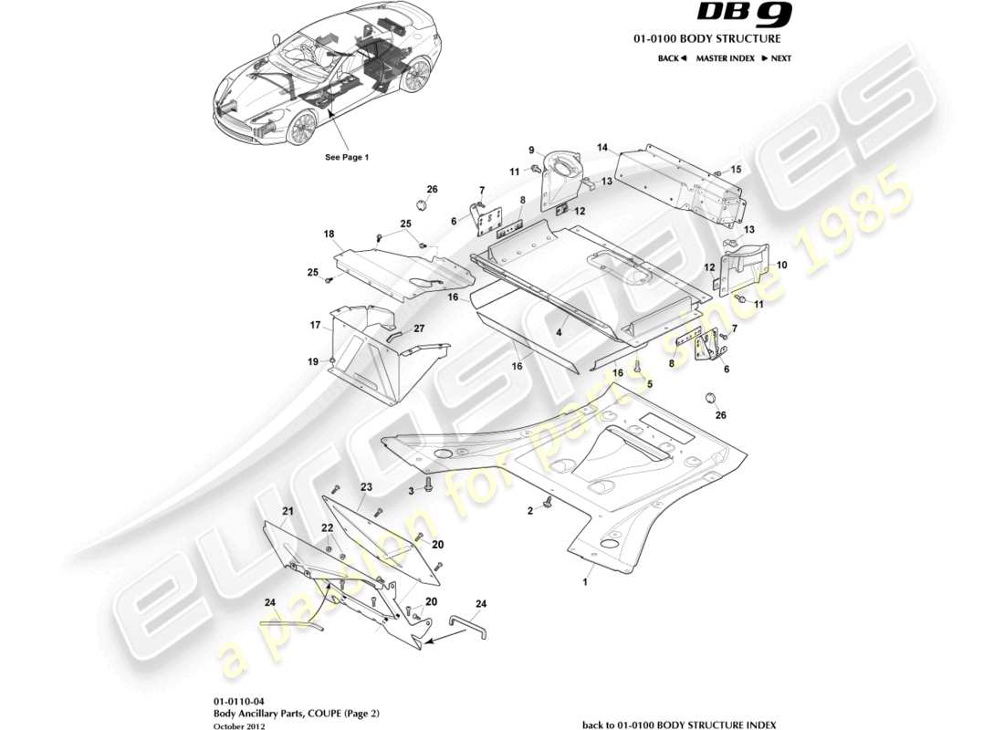 aston martin db9 (2014) anciliary parts, coupe, page 2 parts diagram