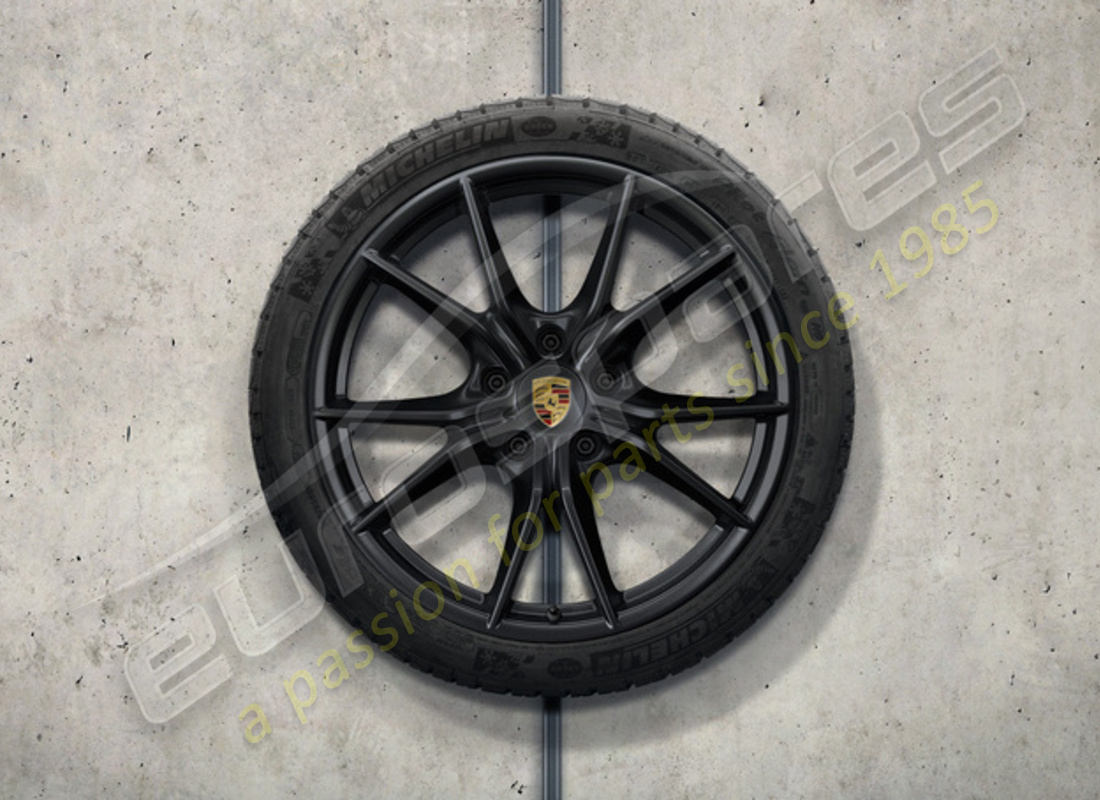 new porsche 20-inch carrera s winter wheel and tyre set painted in black (satin-gloss) - 5-spoke design with open spokes. part number 98204460010 (1)