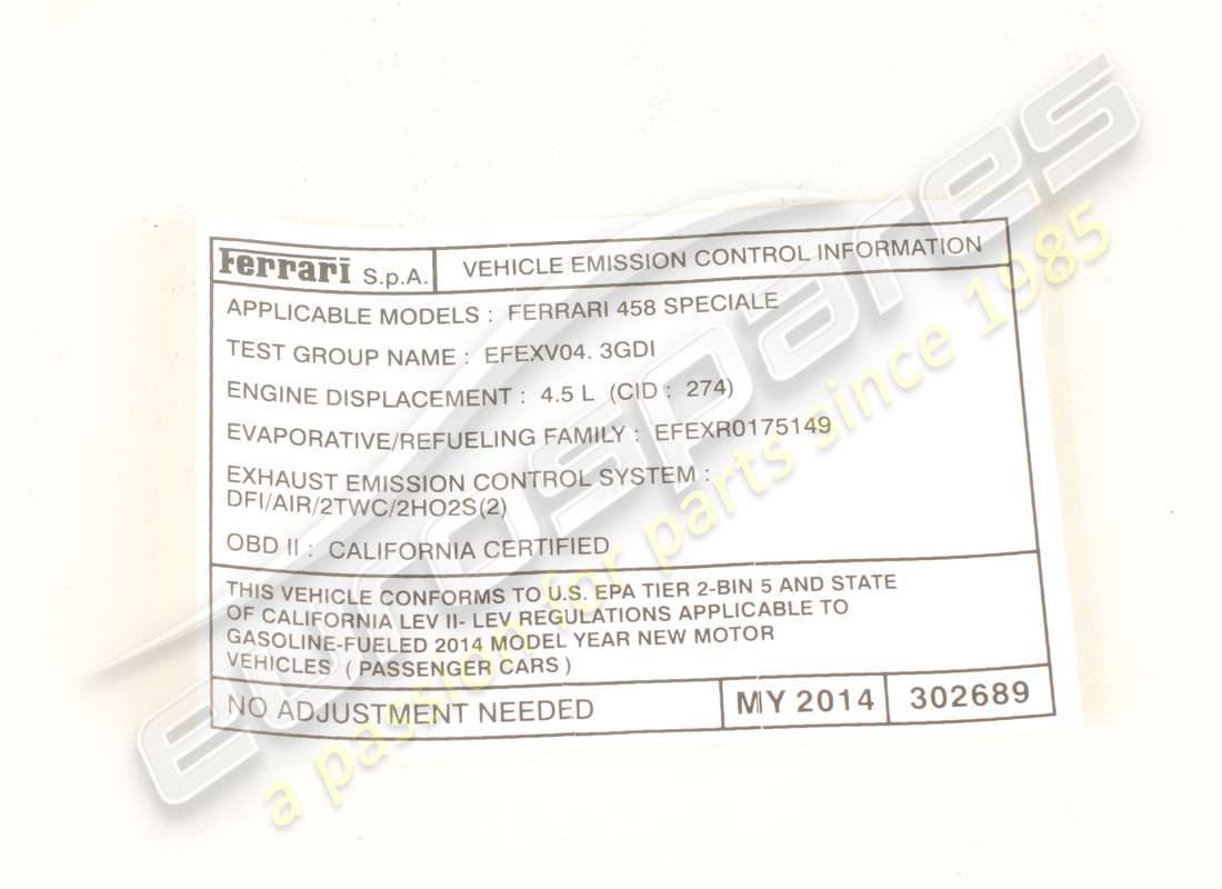 NEW FERRARI 50S ENGINE SPEC IDENTIFICATI. PART NUMBER 302689 (1) new ferrari 50s engine spec identificati. part number 302689 (1)