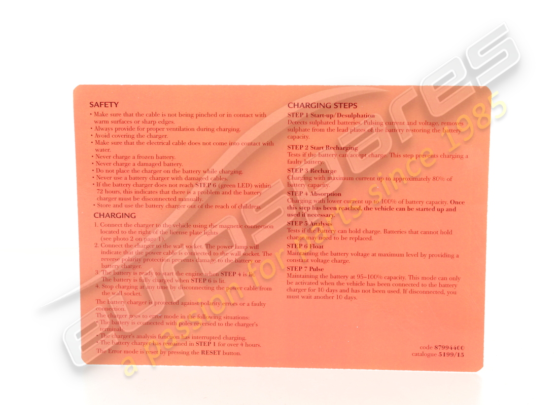 NEW FERRARI BATTERY CONDITIONER GUIDE. PART NUMBER 87994400 (1) new ferrari battery conditioner guide. part number 87994400 (1)